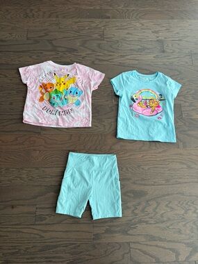 Girls clothes lot size xs 4/5 & 5/6 athletic shorts cat pokemon tie dye shirt